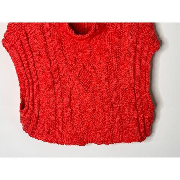 Free People Cotton Blend Cable Knit Mock Neck Crop Sweater Red Women's Size XS - Picture 3 of 8